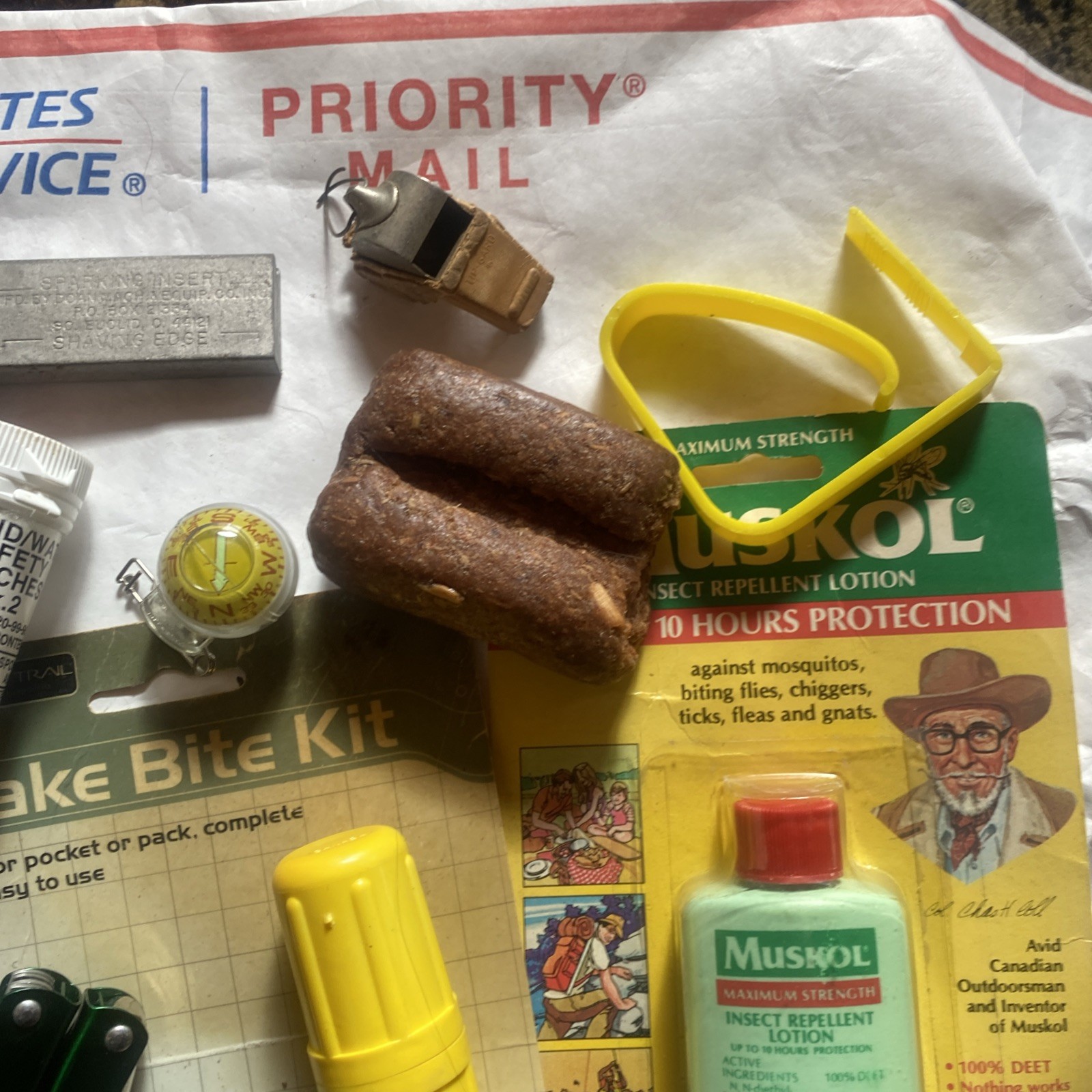 Lot Camping,Car,Hiking,compass, firestarter, snake bite mosquito Knife Light CL2