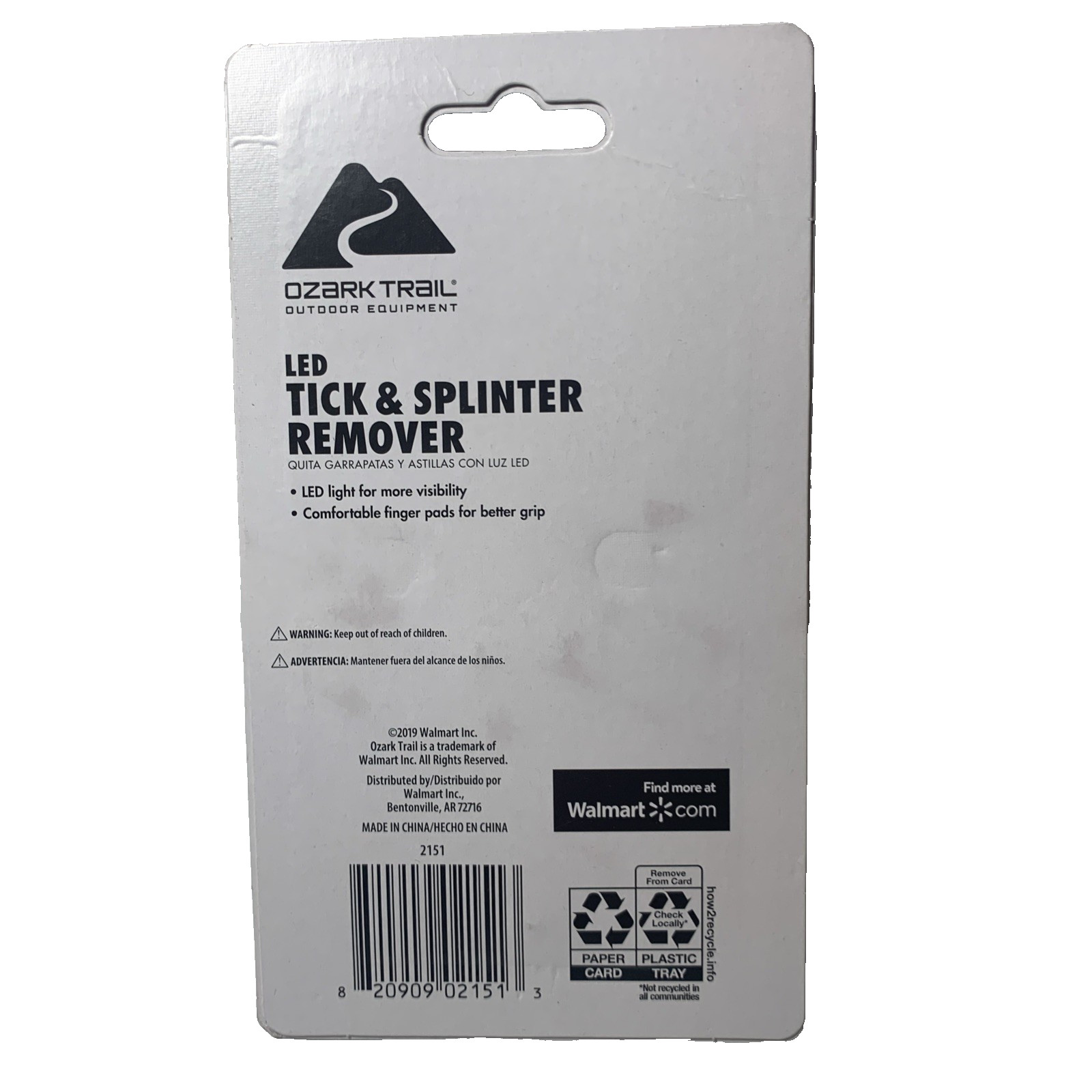 Ozark Trail Tick & Splinter Remover with LED Light (Batteries Included) NIP