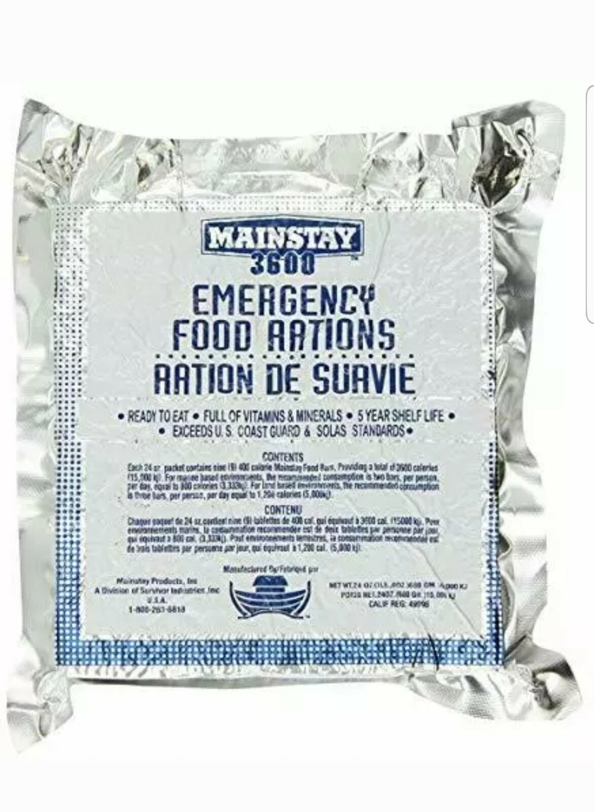 Mainstay Emergency Food Rations 3600 Calorie Bars Single Pk Expires 08/2028