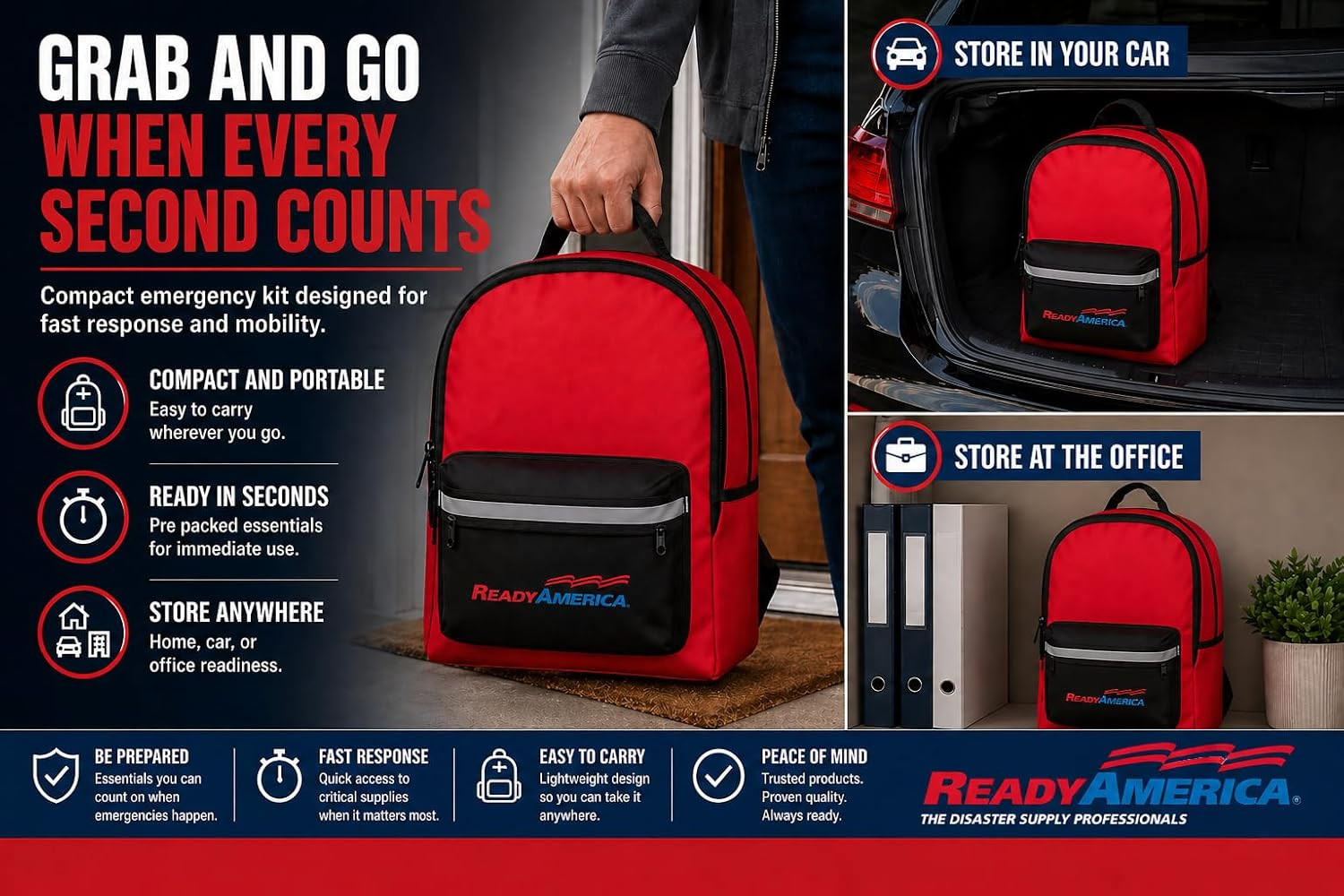 70180 72 Hour Emergency Kit, 1-Person, 3-Day Backpack, Includes First Aid Kit, S