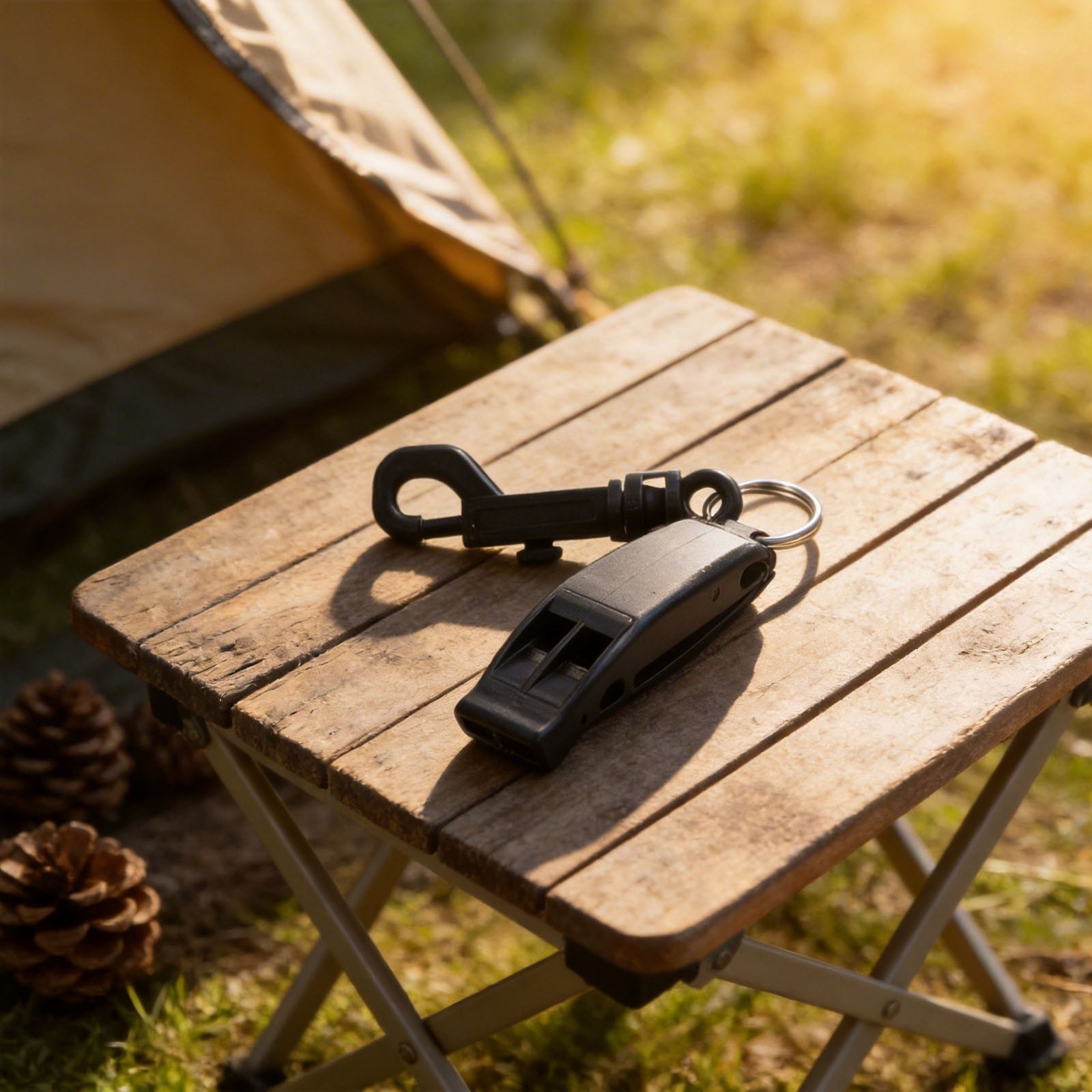 Survival whistle for hiking and camping with secure nylon lanyard hole