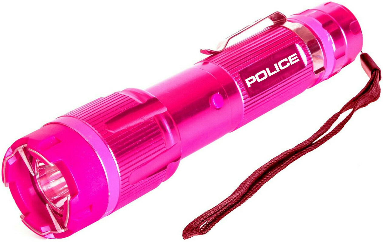 POLICE Metal Stun Gun 1159 Max Volt Rechargeable Self Defen LED Flashlight Pink