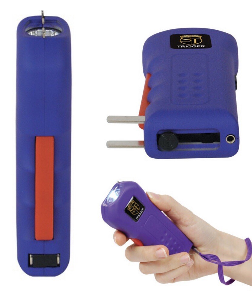 Police SQUEEZE trigger 4.8Mp STUN GUN w/LED Flashlight & Disable Pin Safety Case
