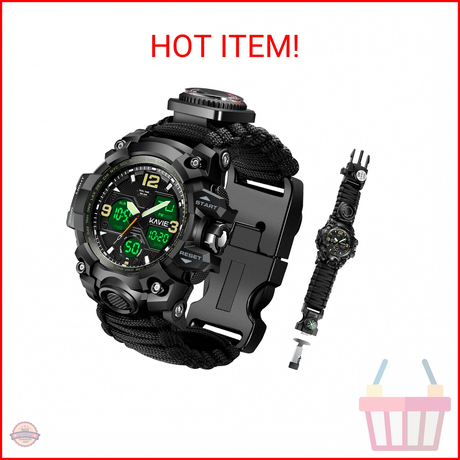 Kavie Mens Tactical Military Digital Watch, 23-in-1 Survival Multi-Functional Ar