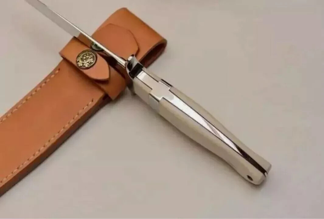 CUSTOM HANDMADE D2 STEEL MIRROR POLISH HUNTING BOWIE KNIFE WITH LEATHER SHEATH