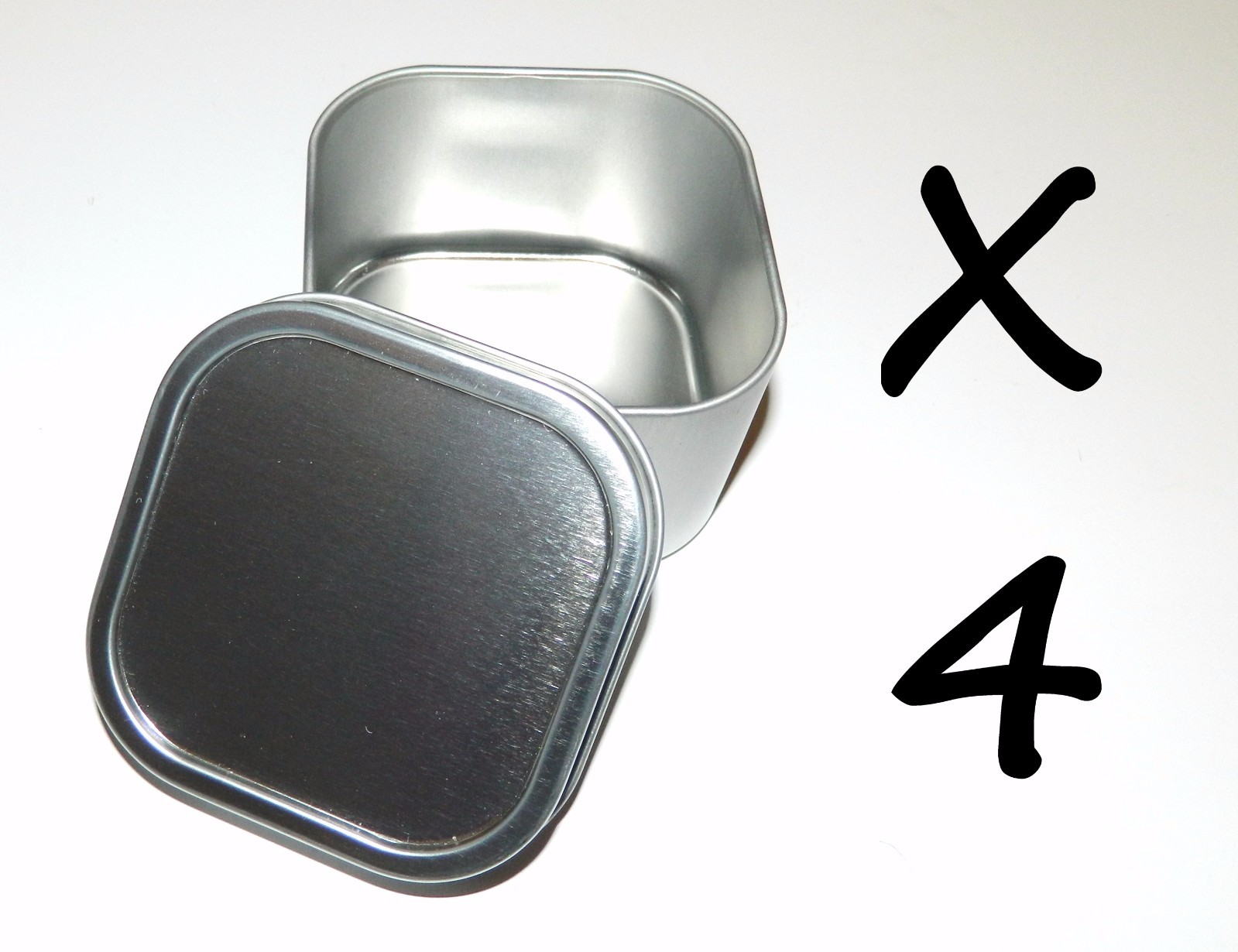 4 X 8-oz Square Slip On Lid Survival Metal Tin Can Container Box Kit Crafts Use