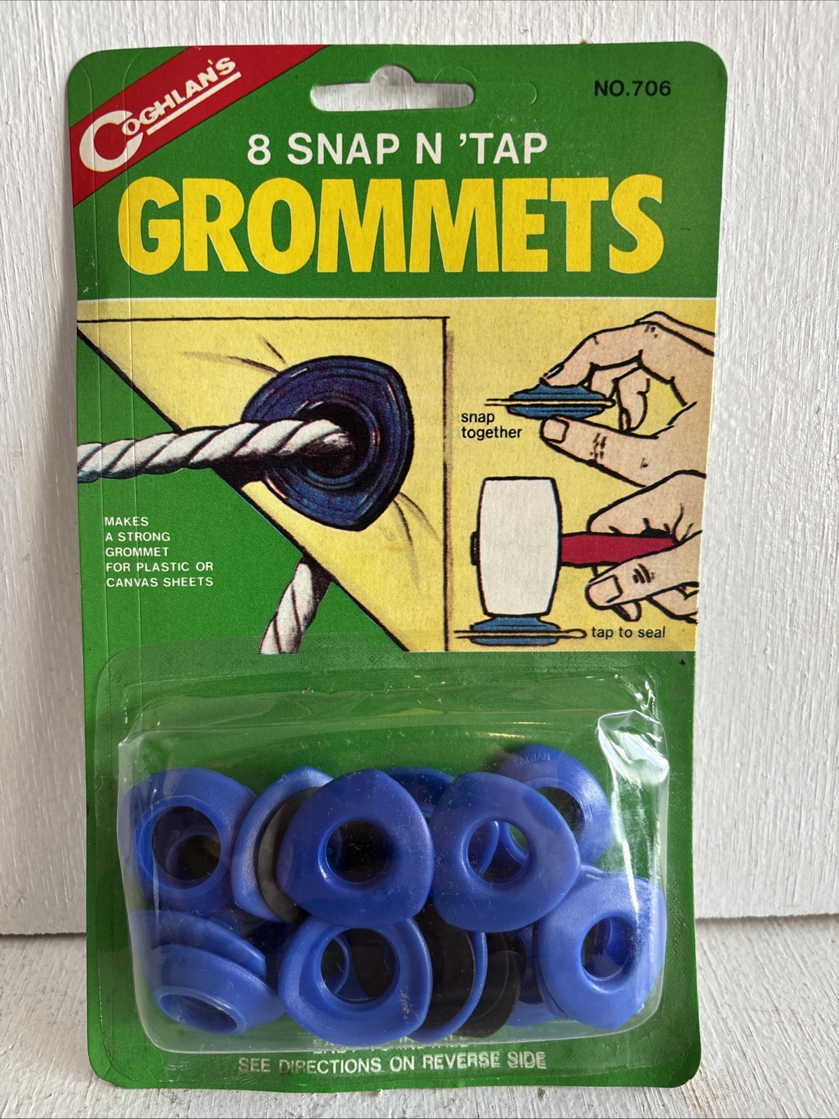 NOS Vintage Coghlan’s NO. 706 Snap ‘n Tap Grommets – 8-Pack copyright 1983