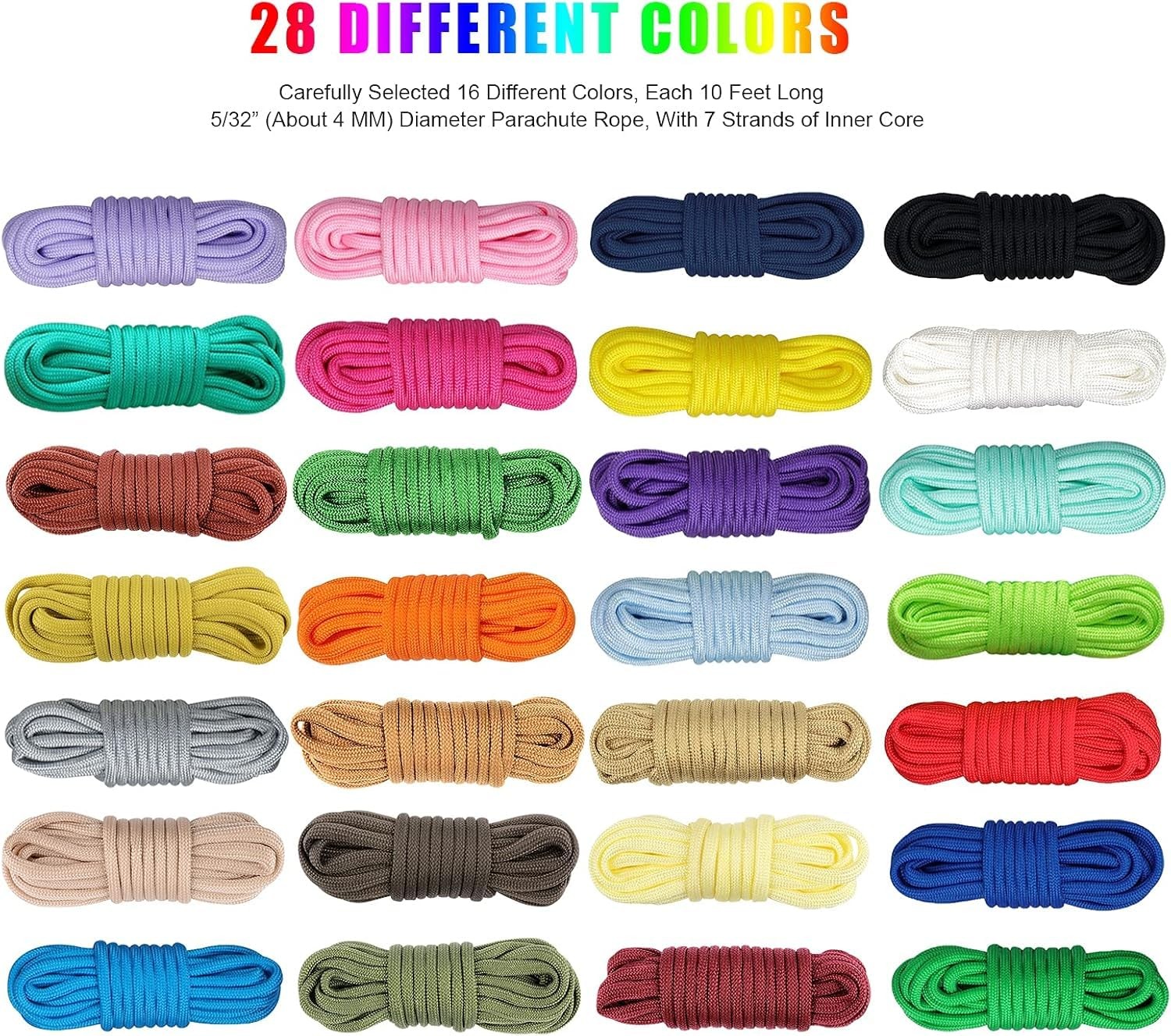 WEREWOLVES 28 Colors Paracord 550 Combo Crafting Kits 10 feet, 28 Colors-joy