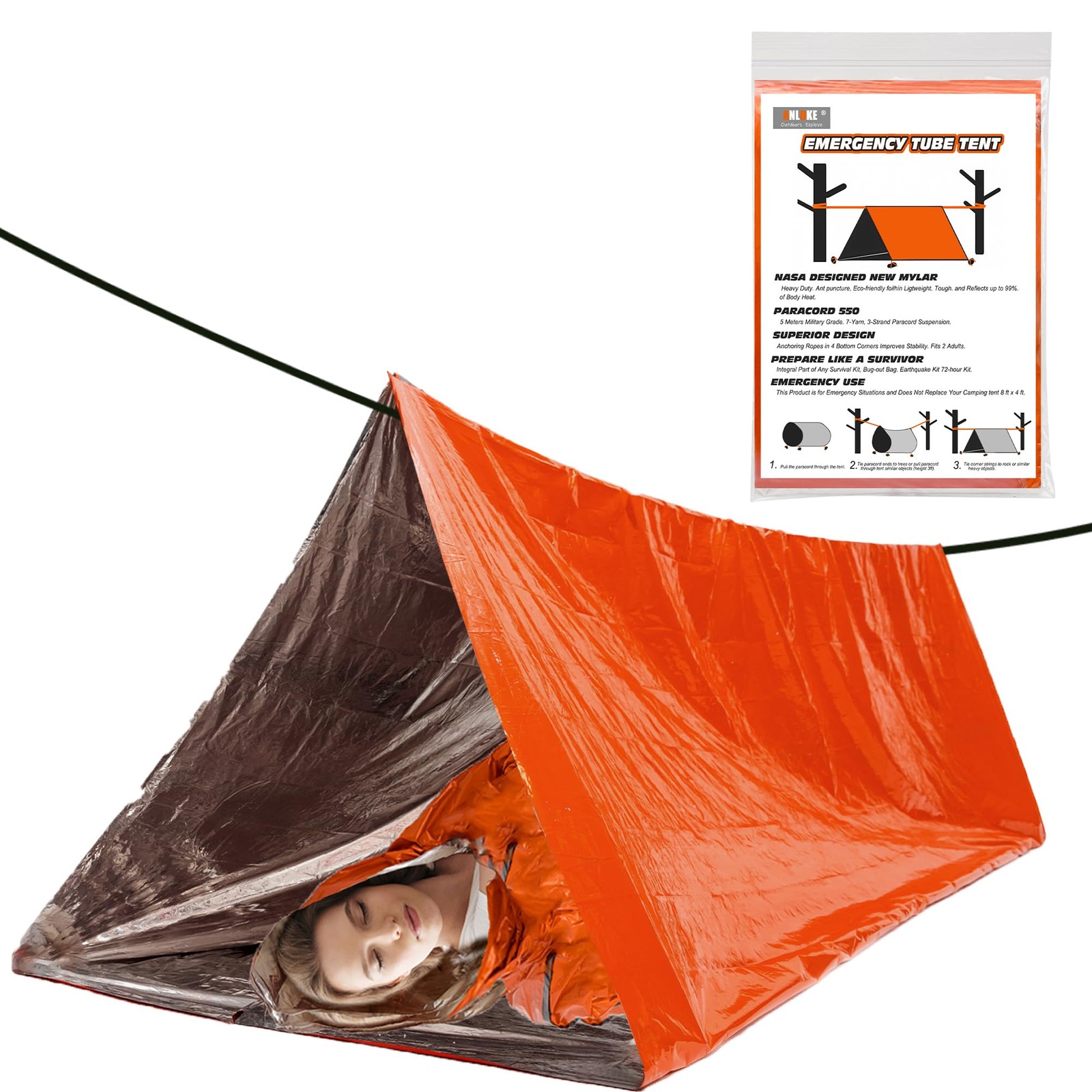 Emergency Survival Tent Shelter- 2 Person Mylar Emergency Tube Tent Survival Kit