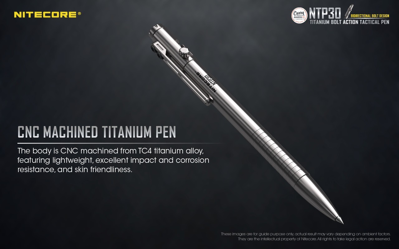NITECORE NTP30 Tactical Pen Titanium Bidirectional Bolt Action W/ Glass Breaker