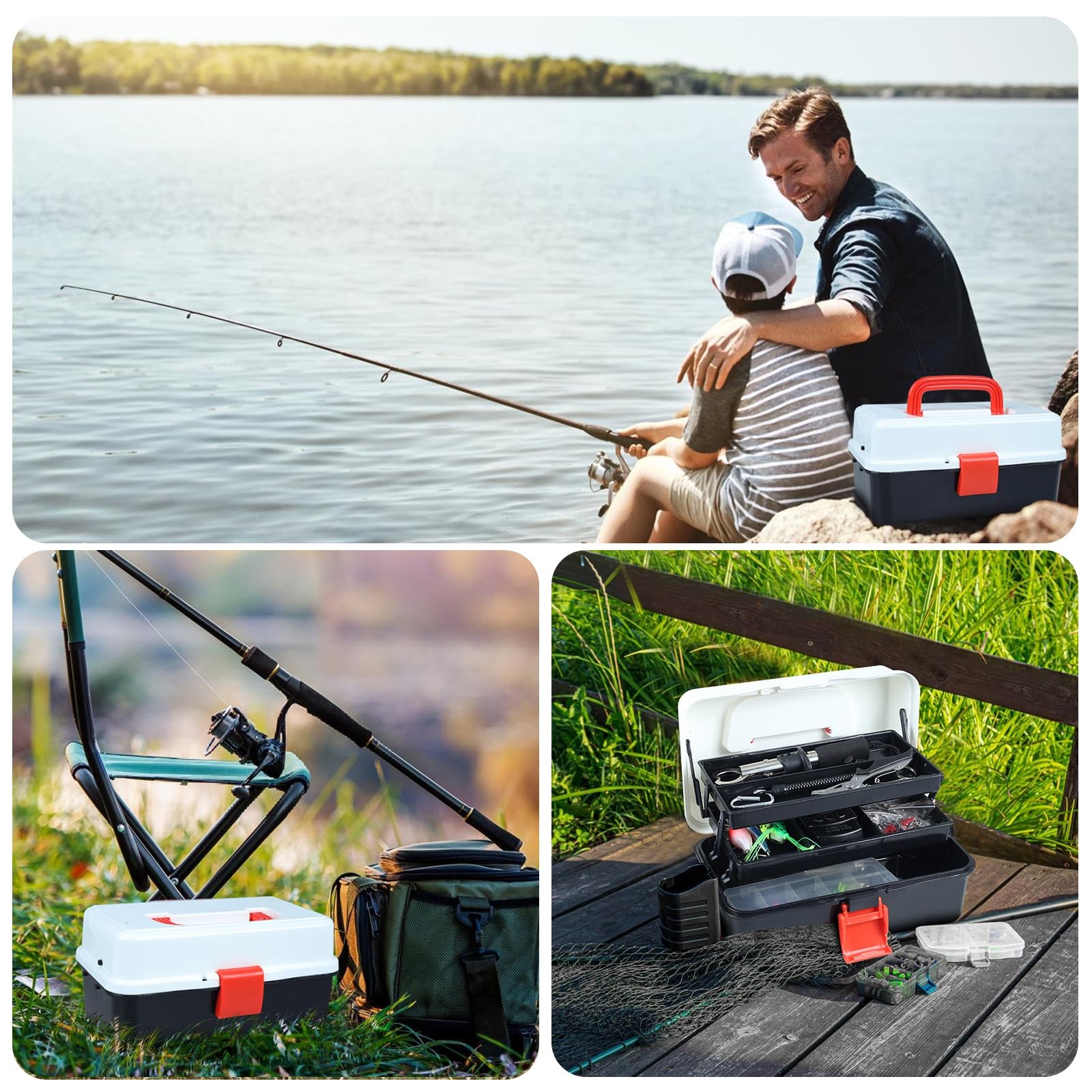 3 Layers Fishing Tackle Box, 213Pcs Lures Kit 11X6X5 inches, black