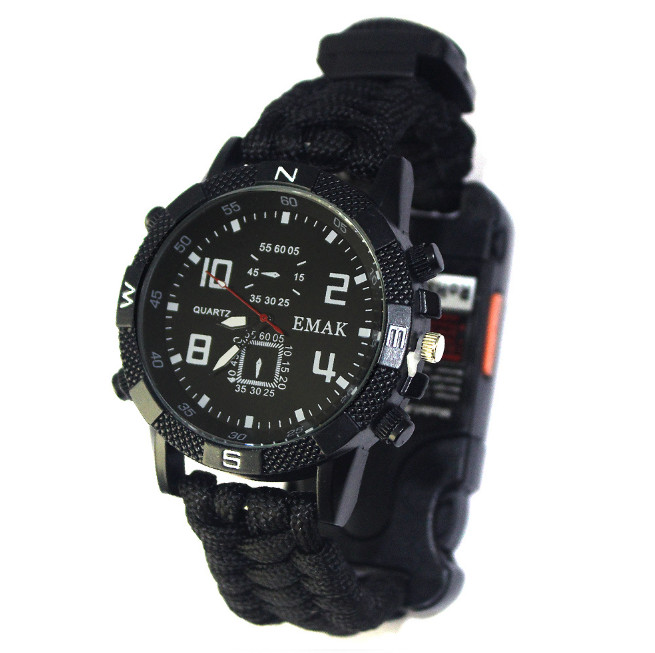 Outdoor camping survival paracord watch – Multi-function compass survival
