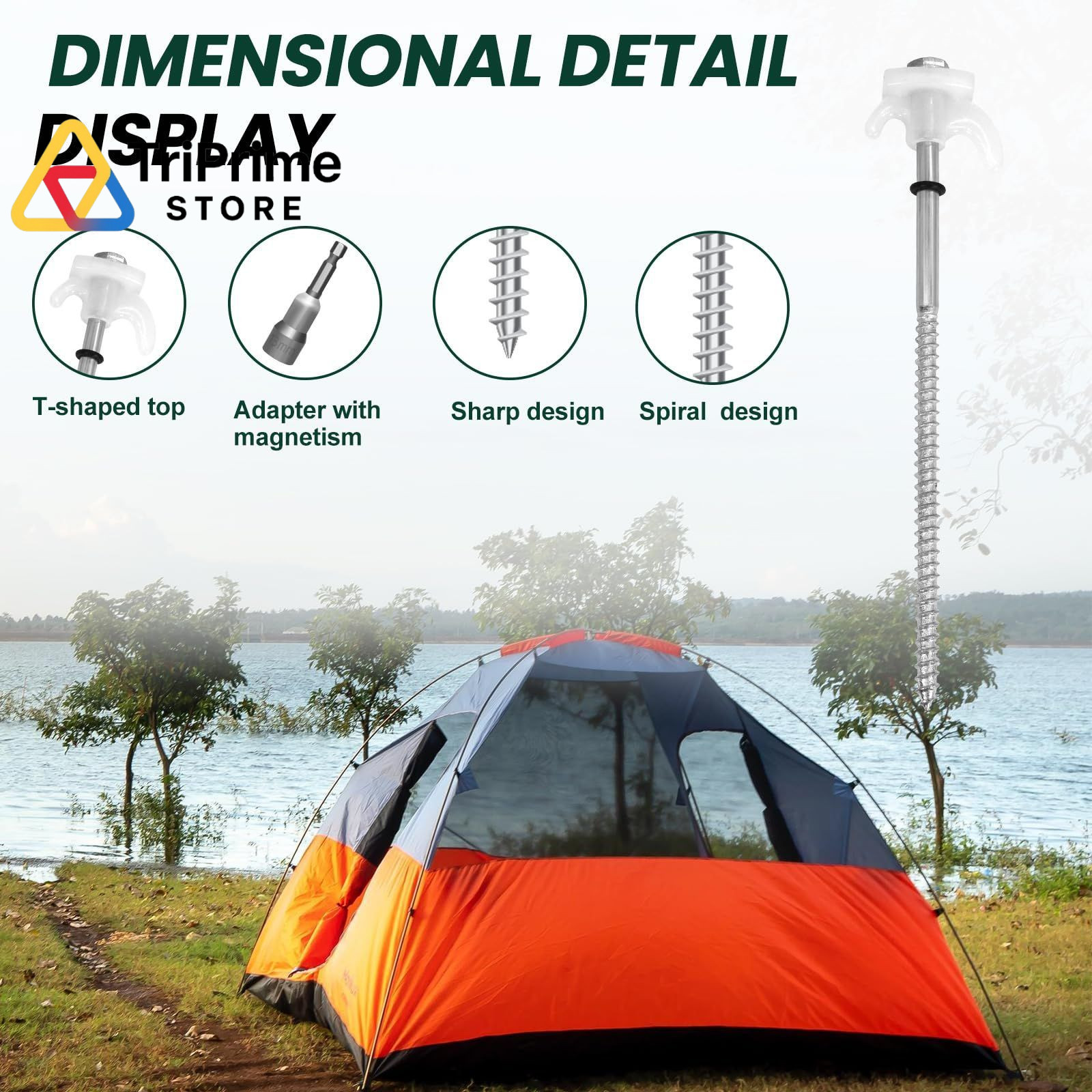 12-Pack 8 Inch Screw Tent Stakes with Glow-in-The-Dark Hex Driver & White