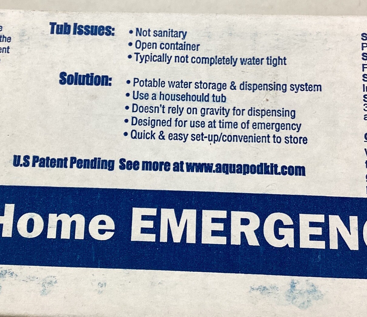 AquaPod Kit 65 gal Emergency Water Storage In-Home Bathtub New