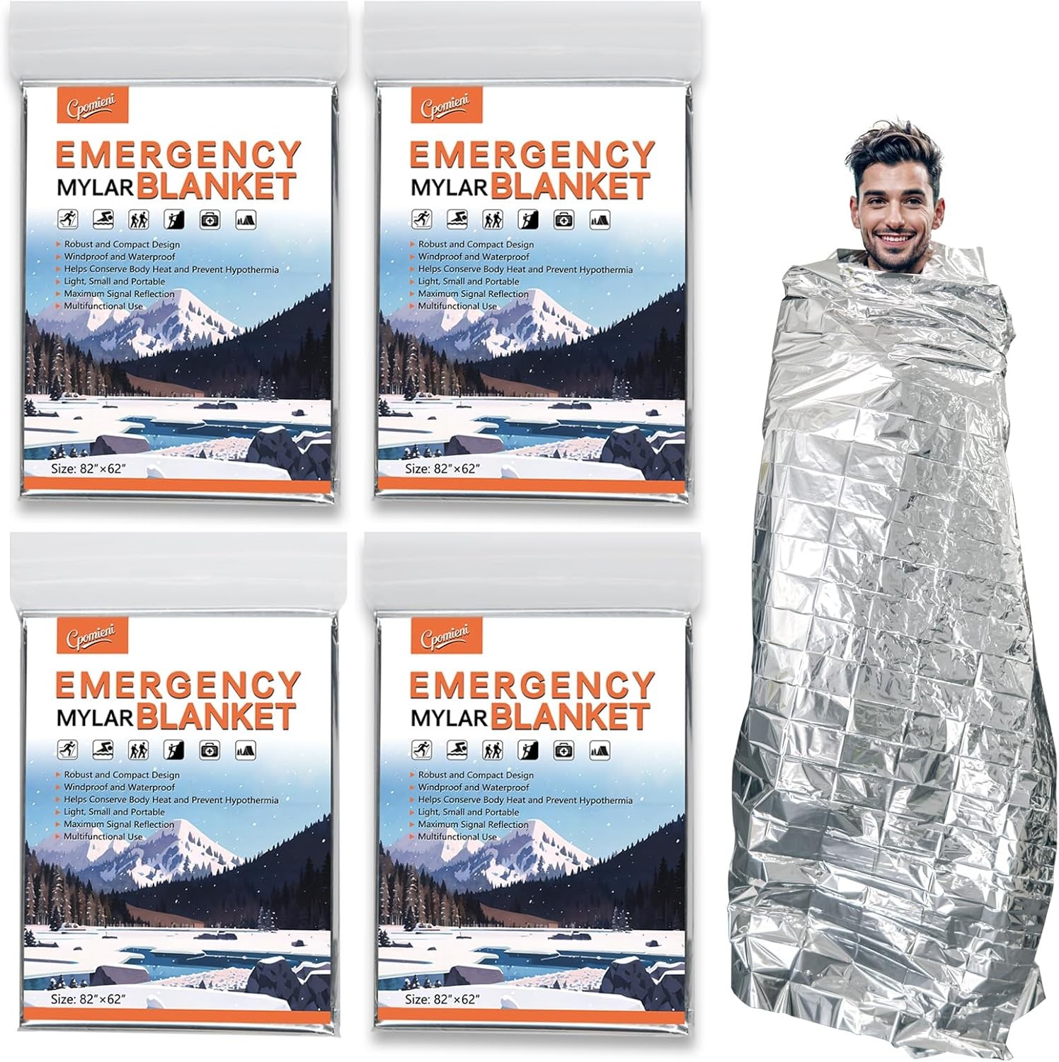 4 Pack Large 82×62 Survival Mylar Thermal Blankets