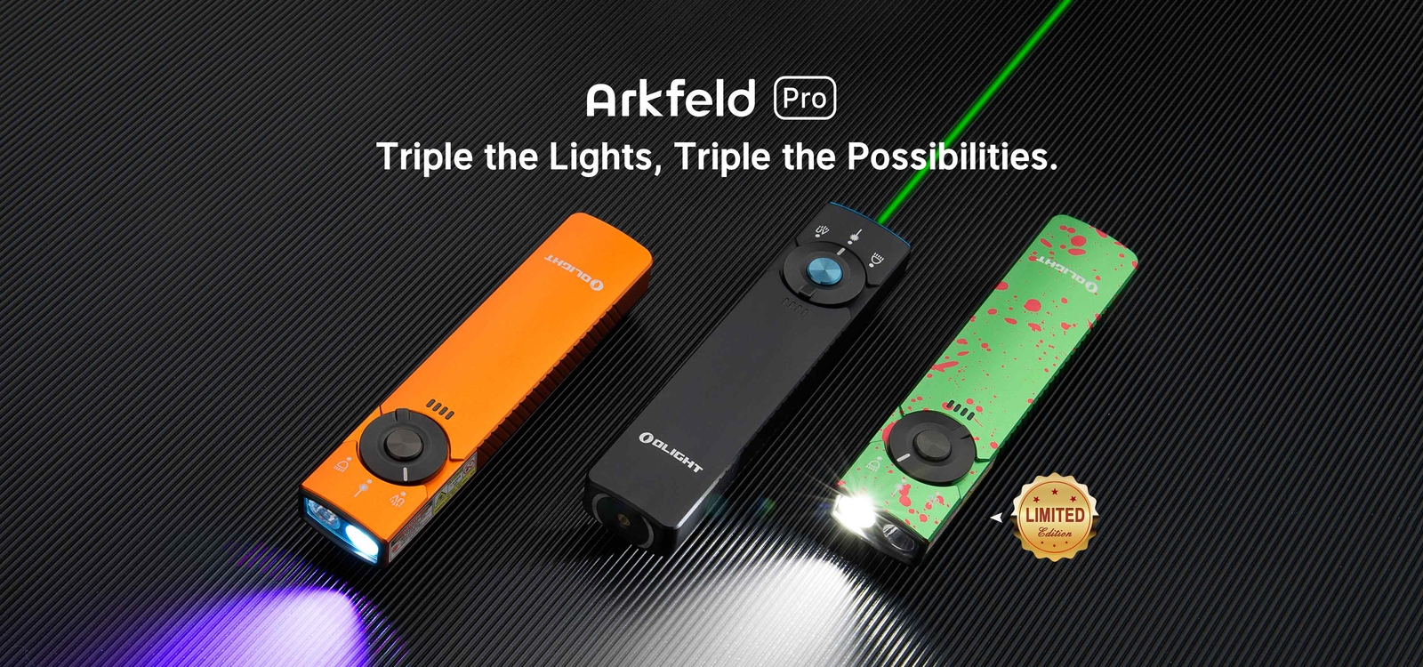 Olight Arkfeld Pro 1300 Lumen Rechargeable Flashlight with UV Light & Laser