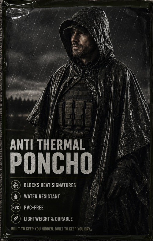 Anti-Thermal Multicam Poncho Water Resistant Lightweight PVC-Free Camping