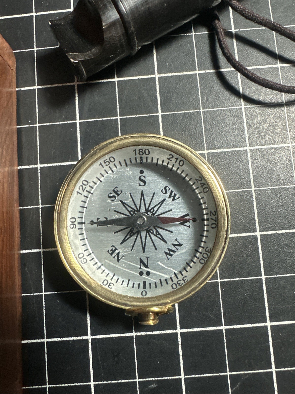 Rose Wood Survival Kit Storage Box With Vintage Compass And Whistle