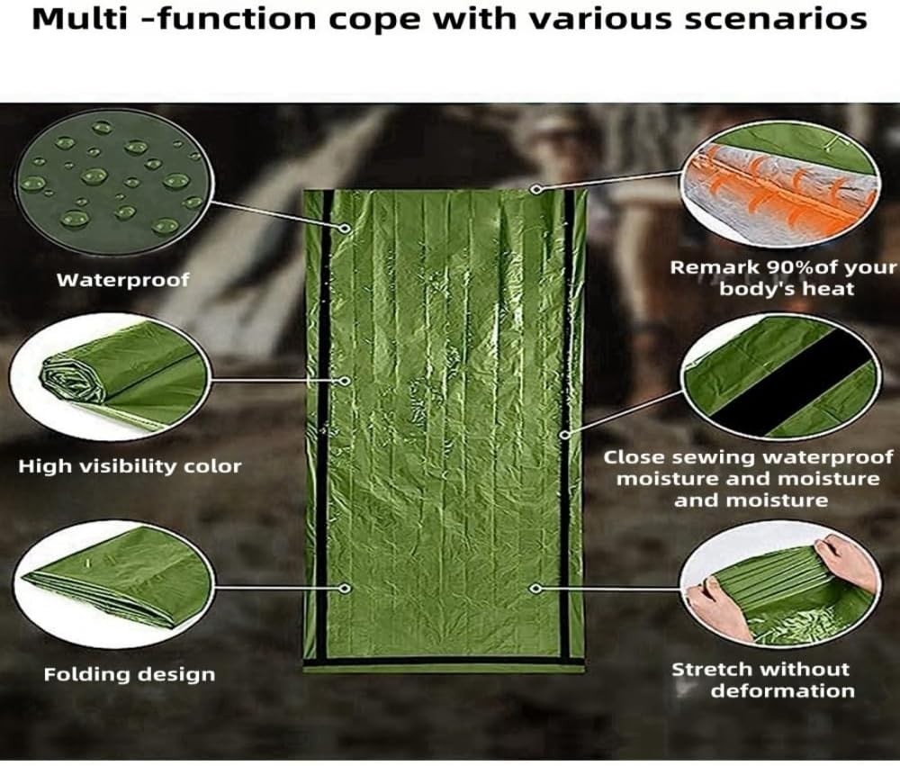Emergency Survival Tent. 2-Person Tube Shelter Waterproof & Windproof Reusabl…