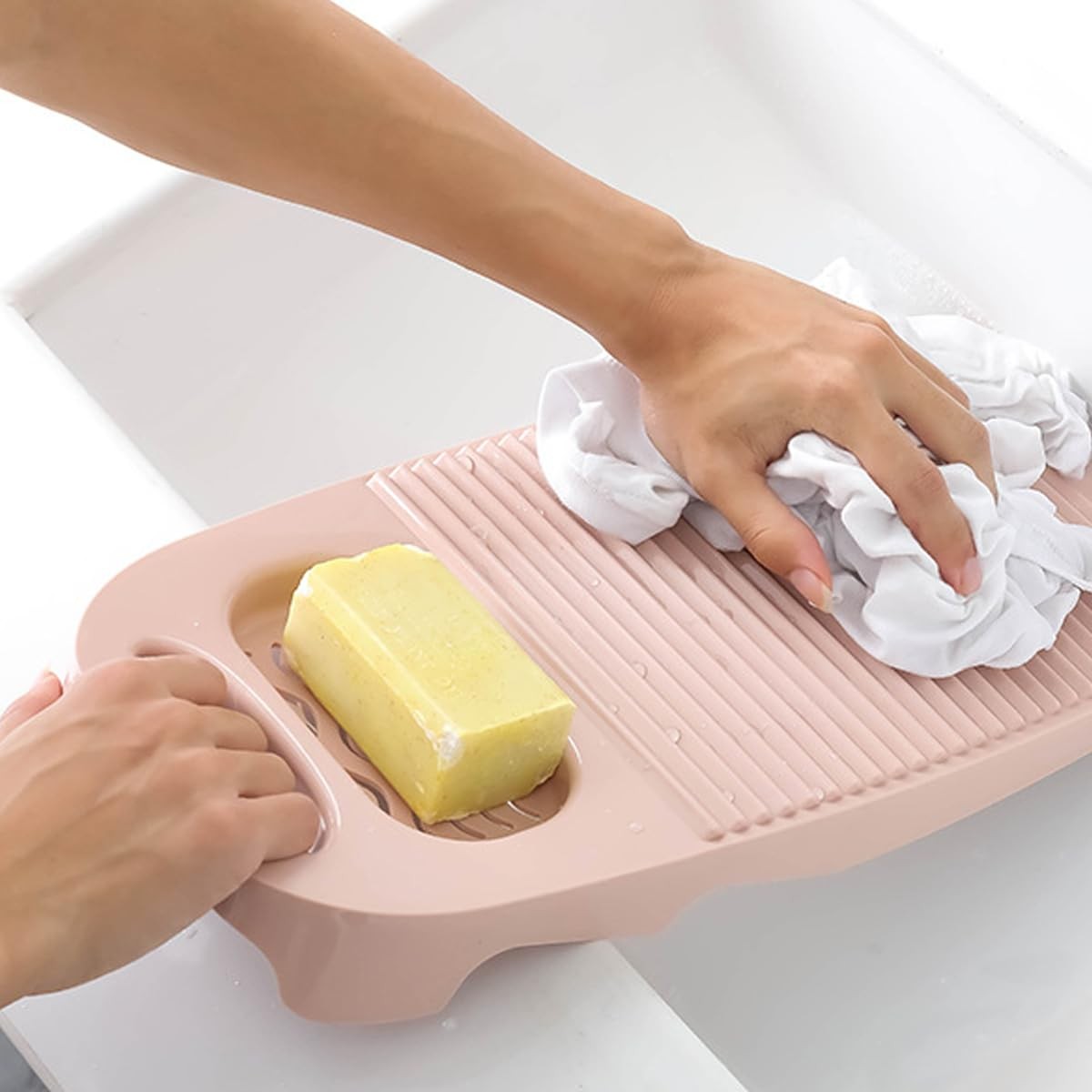 Wash Board, Washboard for Hand Washing Clothes, 8*1*17.7in, A-light pink