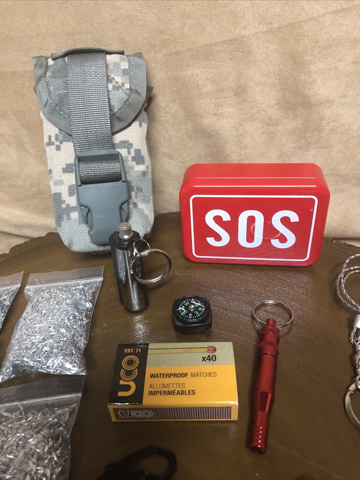 Emergency Survival/Firestarter Kit Military Pouch & Tin Saw Multi Tool Lighter++