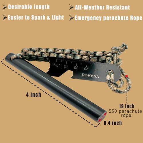 4 Inch Large Ferro Rods, Survival Flint Fire Starter Kit with Paracord Landyard
