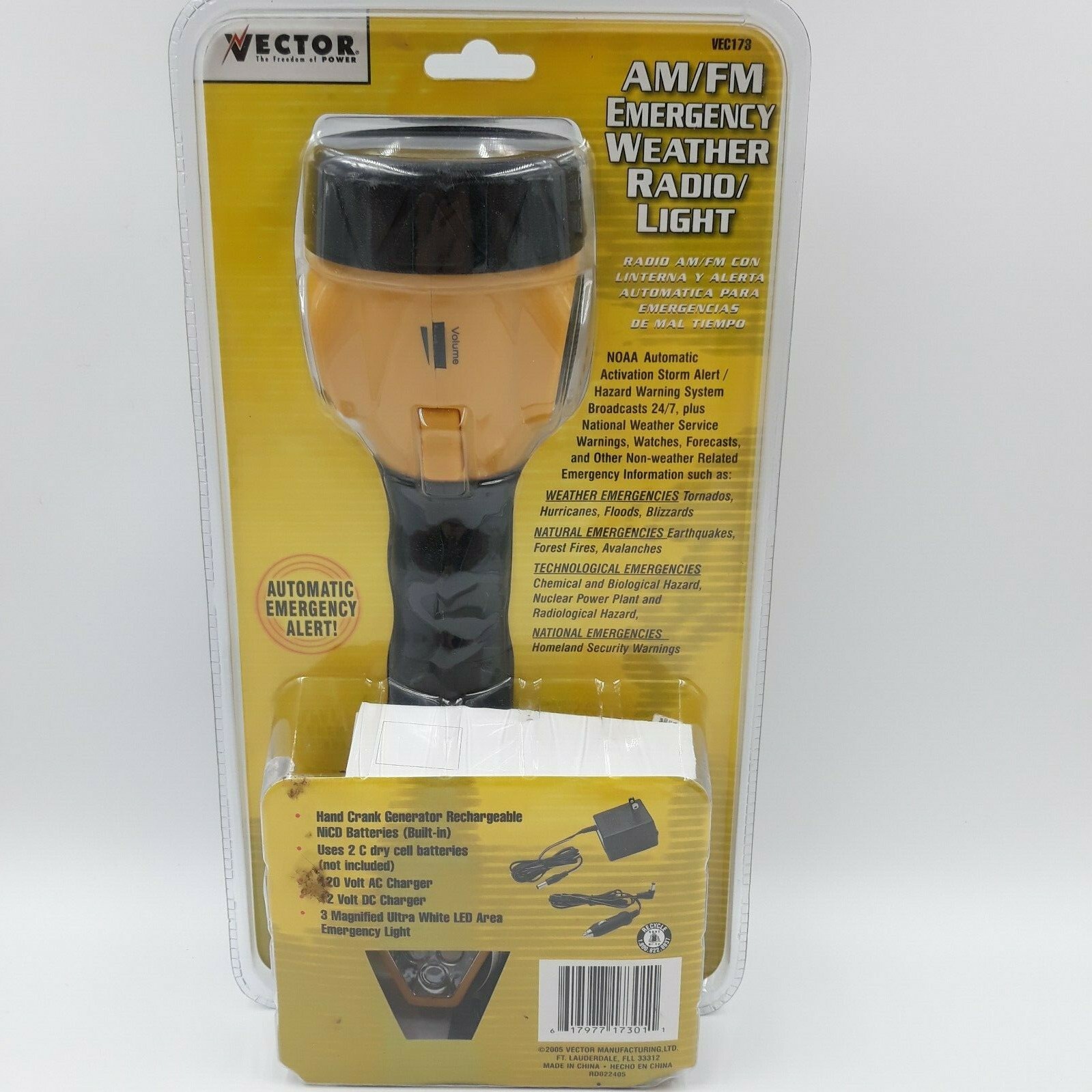 Vector AM/FM Emergency Weather Radio Light Generator Storm Tracker VEC173 New