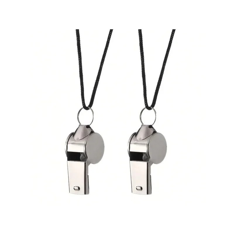 2-Pack Metal Referee Whistles w/ Lanyards Loud Coach Football Soccer Emergency