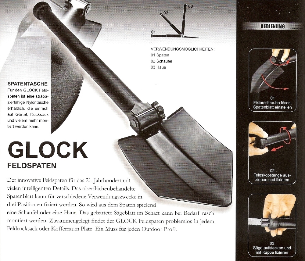 GLOCK® Entrenching Tool W/ Saw & Nylon Pouch – Folding & Telescopic – Austria