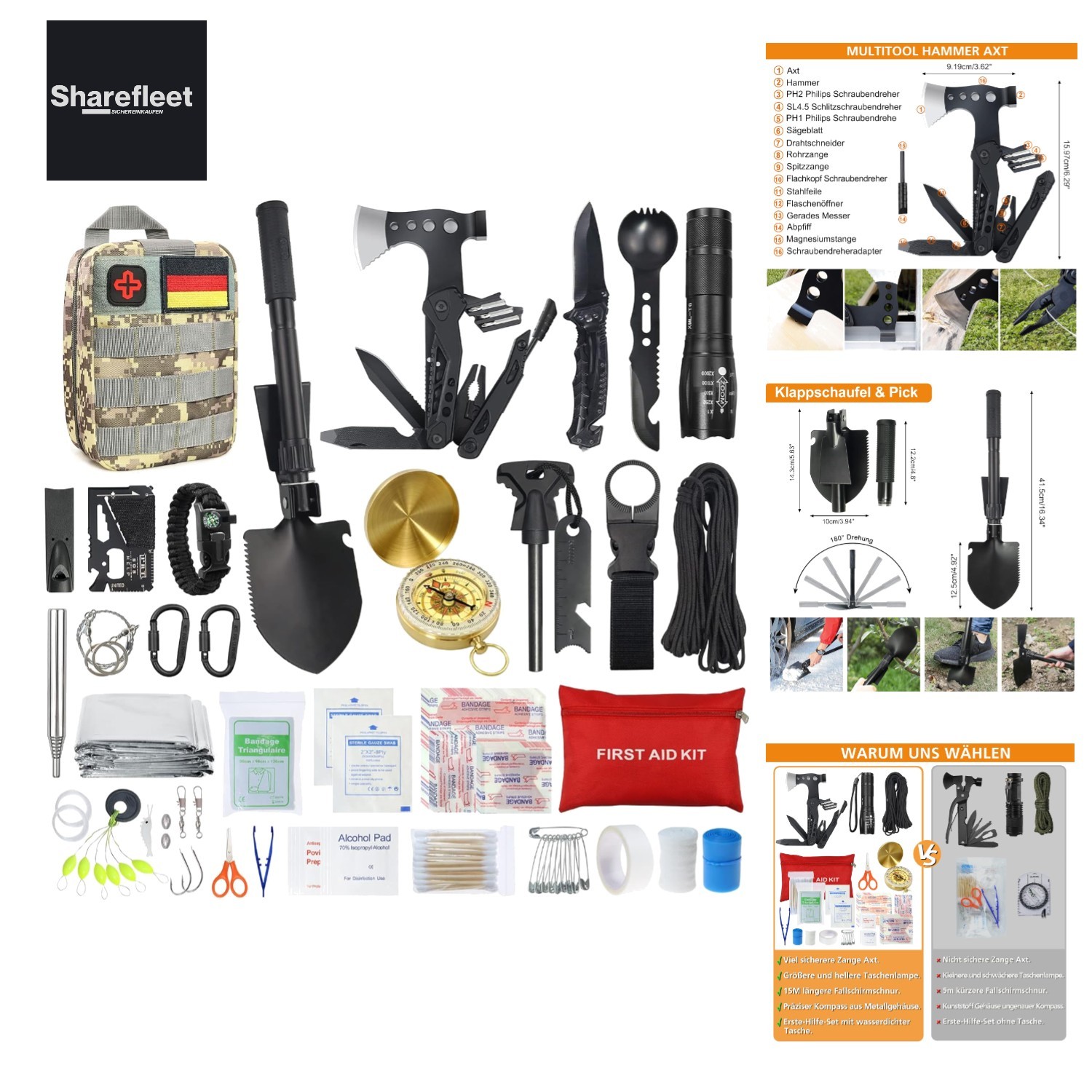 Outdoor Emergency Survival Kit with First Aid Kit, Survival Equipment with Multi…