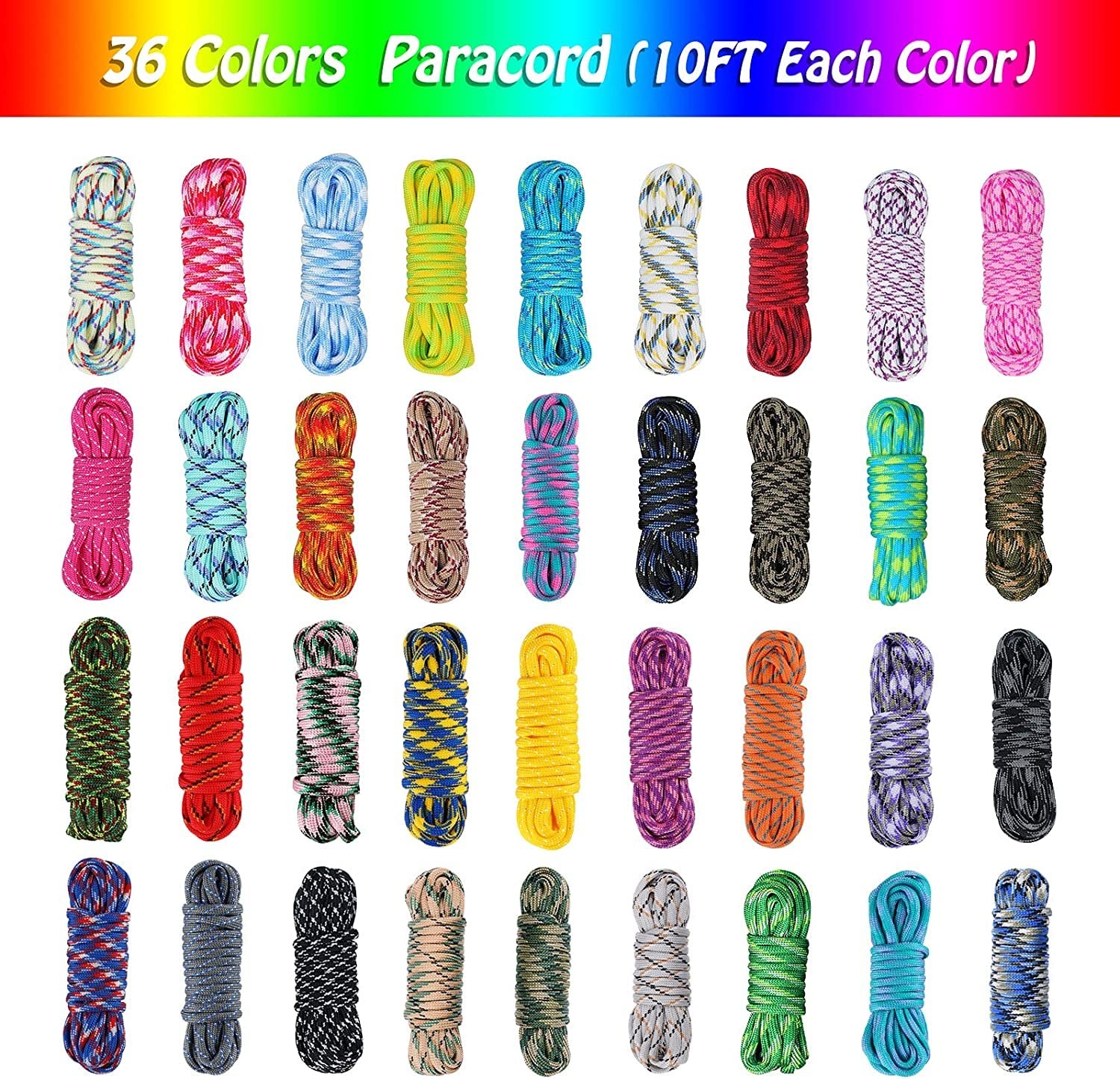 MONOBIN Paracord, 550 Paracord Combo Kit with Instruction Small, 36 Colors-a
