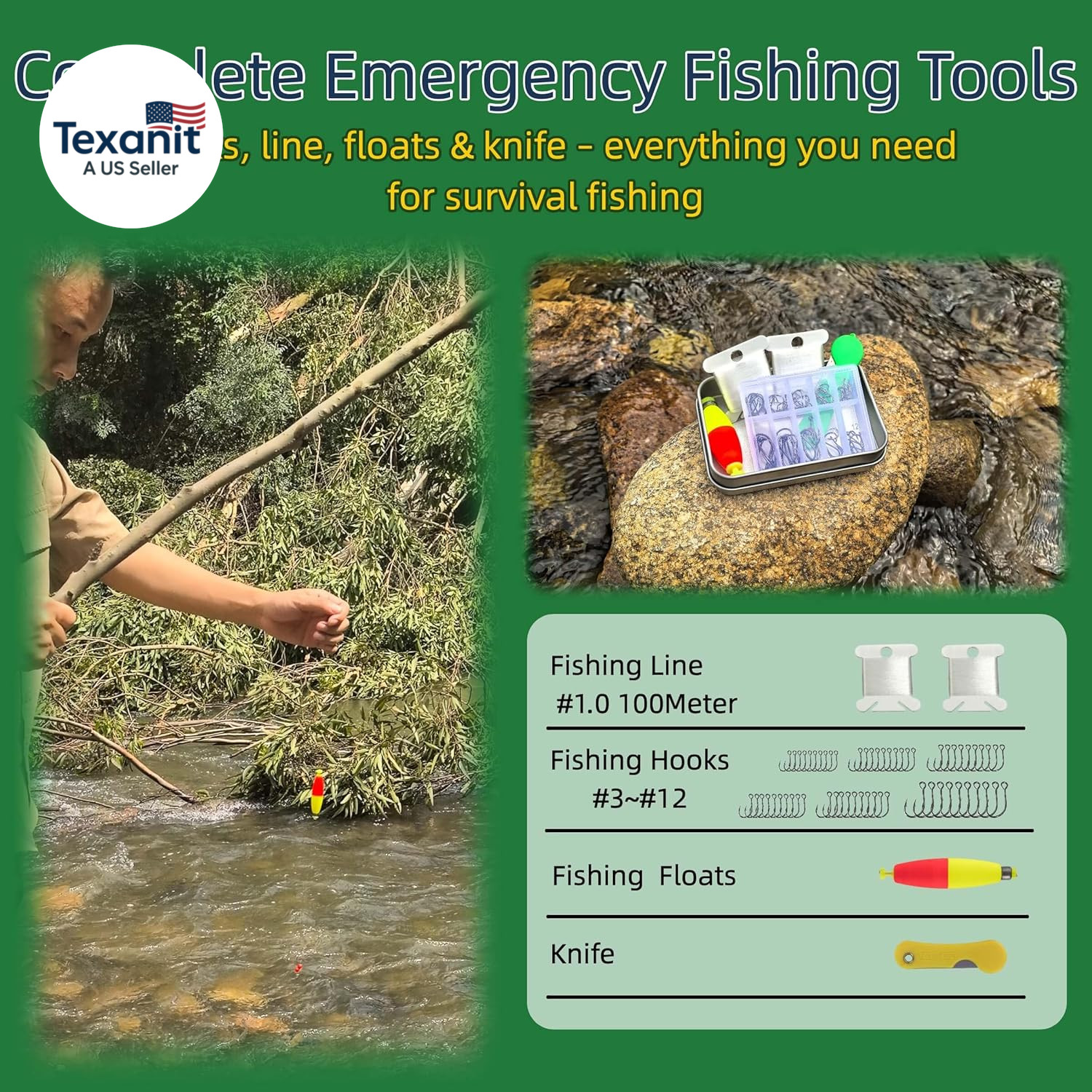 Mini Survival Fishing Kit–Compact Emergency Gear for Camping,Hiking,Bushcraft,Ba