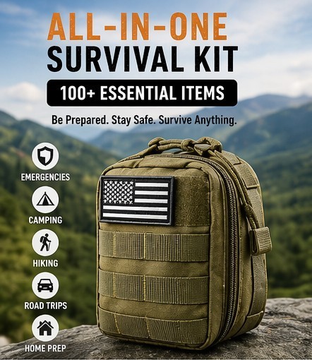 100+ PCS Survival Kit Emergency Tactical Pouch First Aid Gear Camping Tool Green