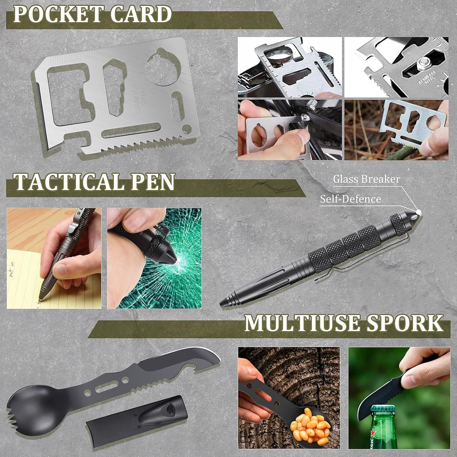 Survival Kit 14 in 1 Emergency Gear Camping Hiking Wilderness Adventures