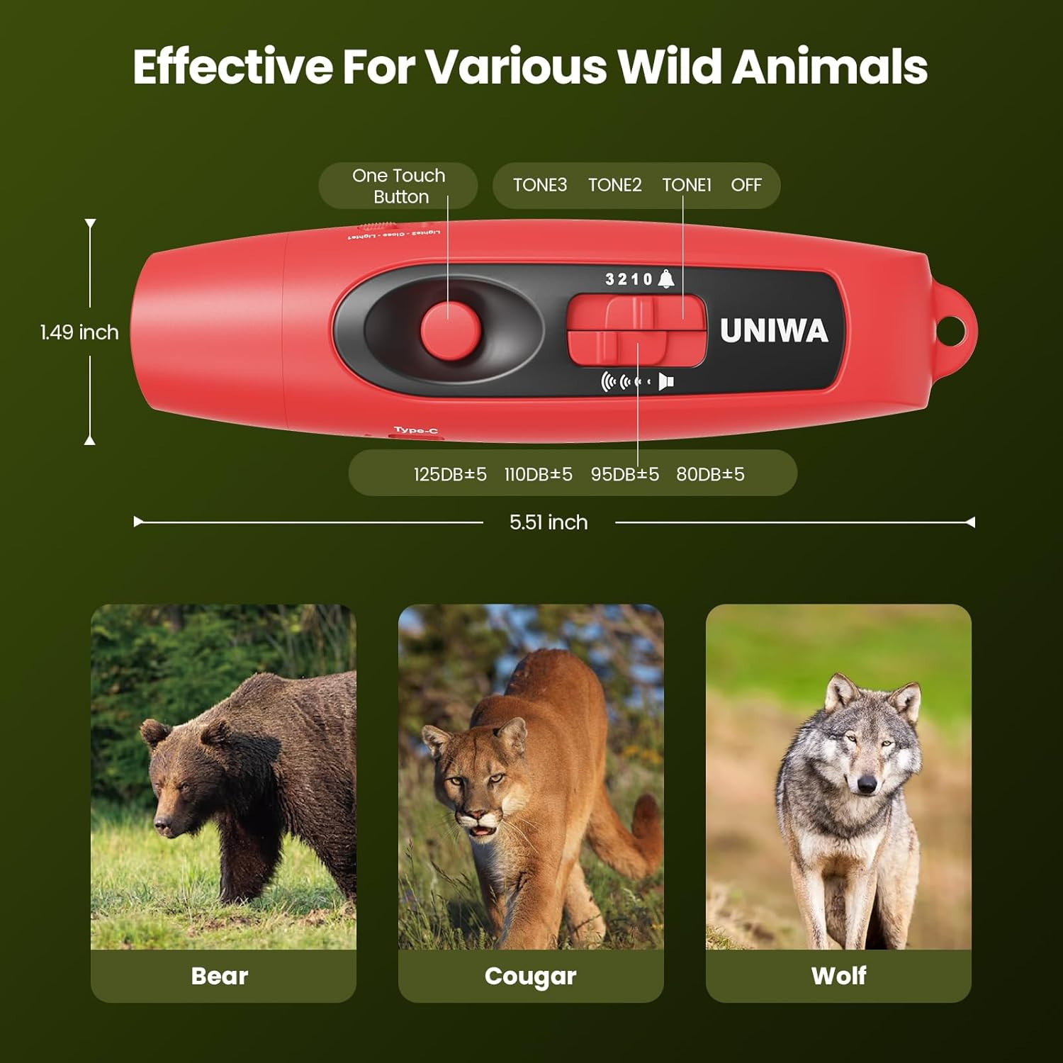 Electronic Air Bear Horn, 120±5 Db Loud Air Horn for Safety Hiking Camping Emerg
