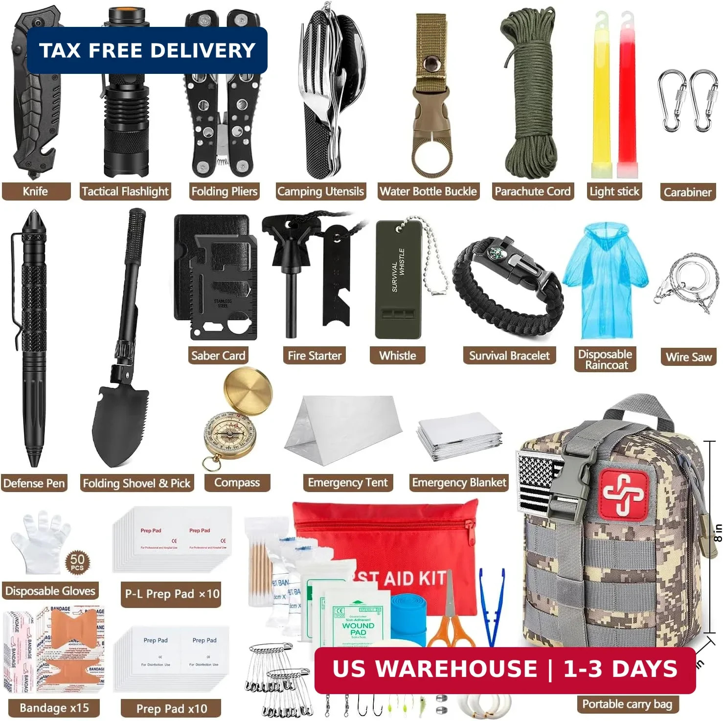 238Pcs Emergency Survival Kit and First Aid Kit, Professional Survival Gear Tool