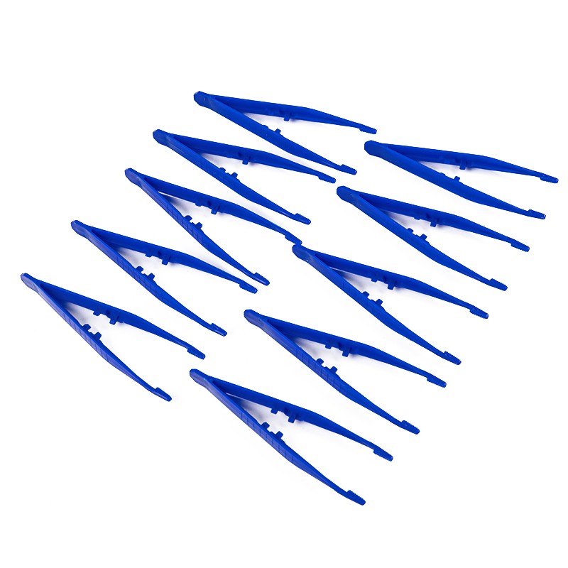 10pcs Plastic Blue Tweezers Medical Beads Disposable Tweezers Tools Force.MC