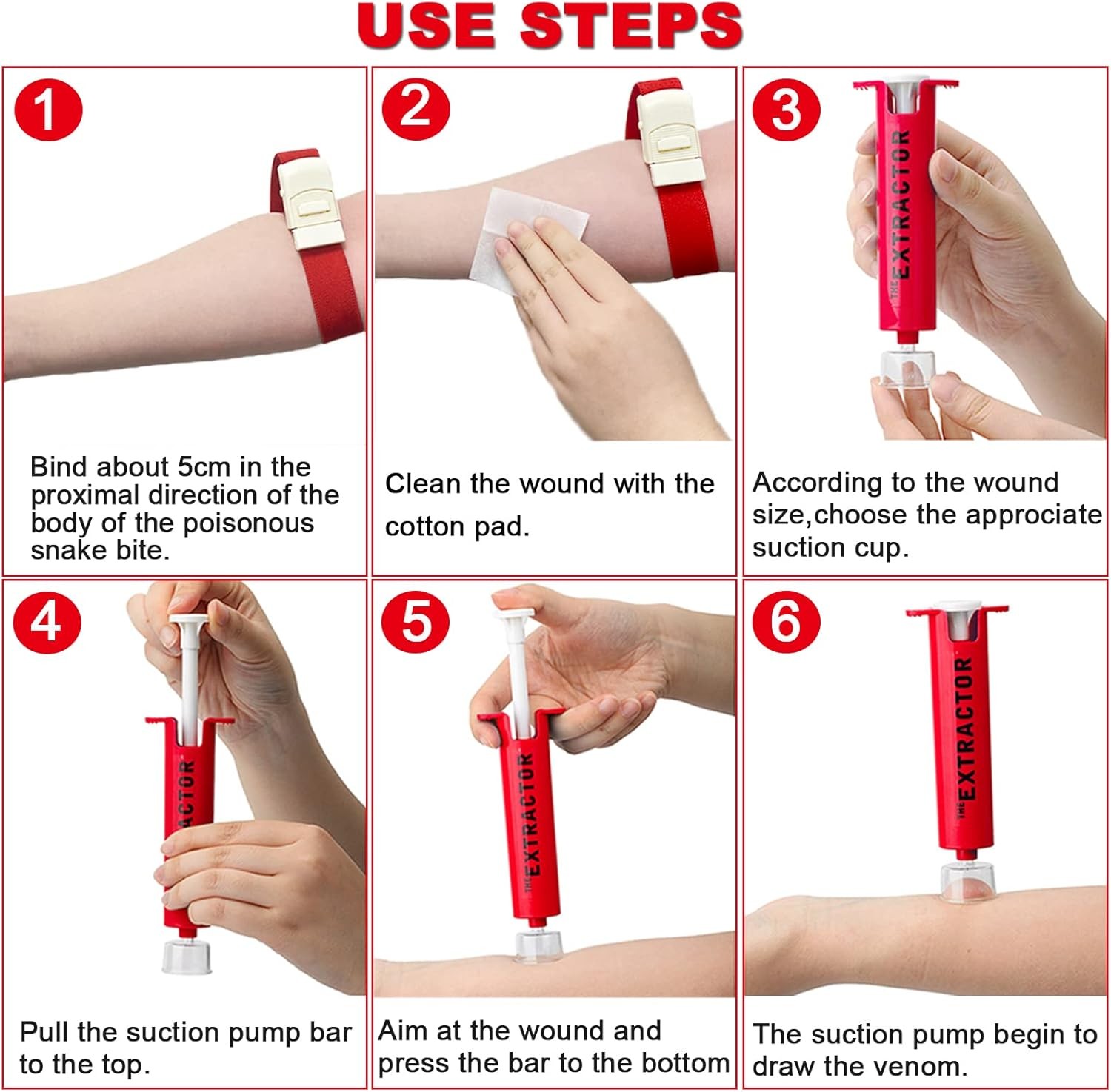 Snake Bite Kit, Bee Sting Kit, Emergency First Aid Supplies, Venom Extractor Suc