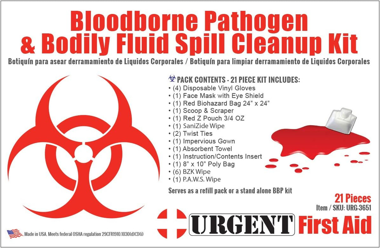 22 Piece Bodily Fluid Clean up Pack/Bloodborne Pathogen Spill Kit – Be OSHA Comp