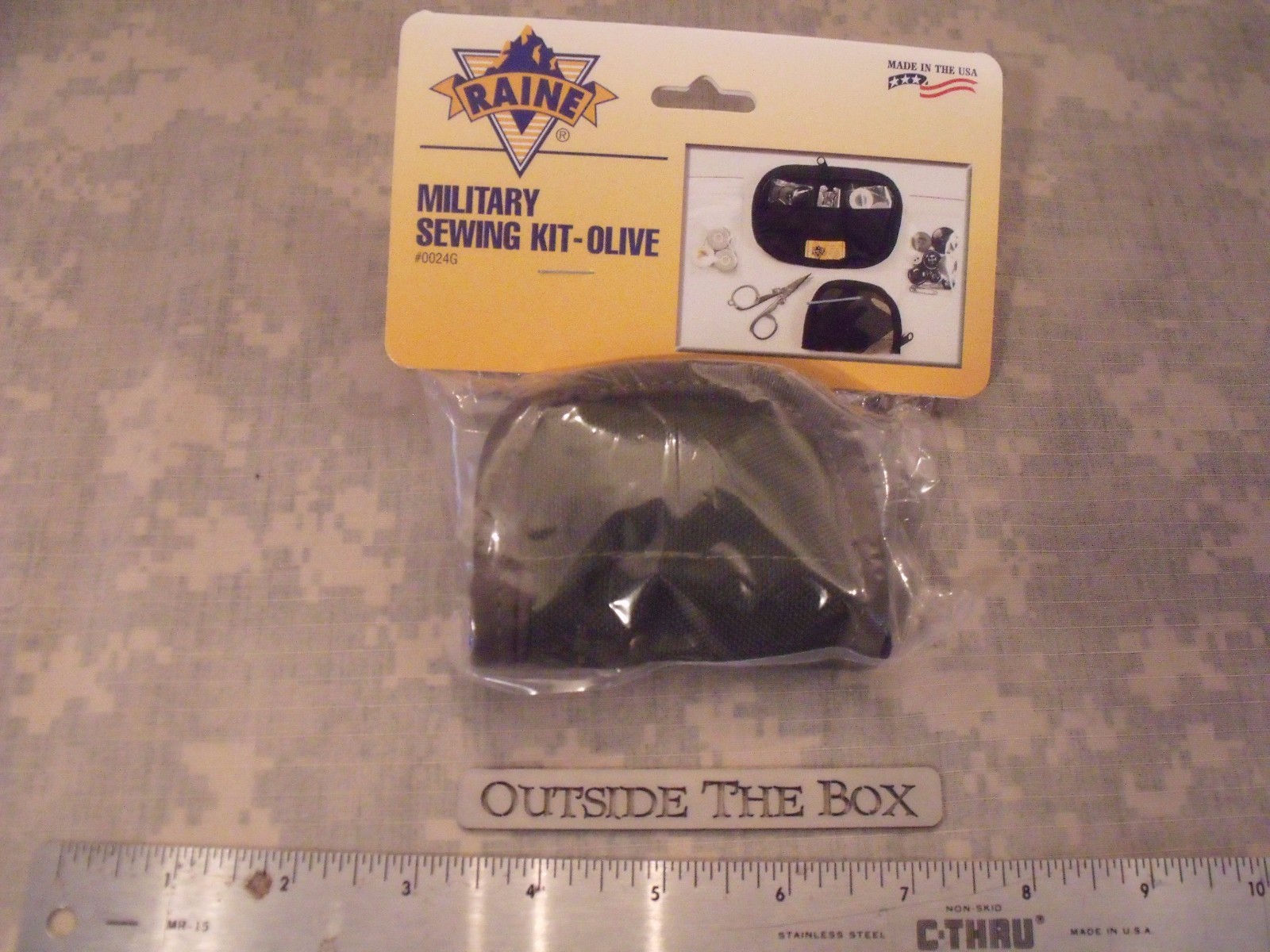 US Military Sewing Kit, OLIVE Nylon, w/Folding Scissors, Emergency/Survival, EDC