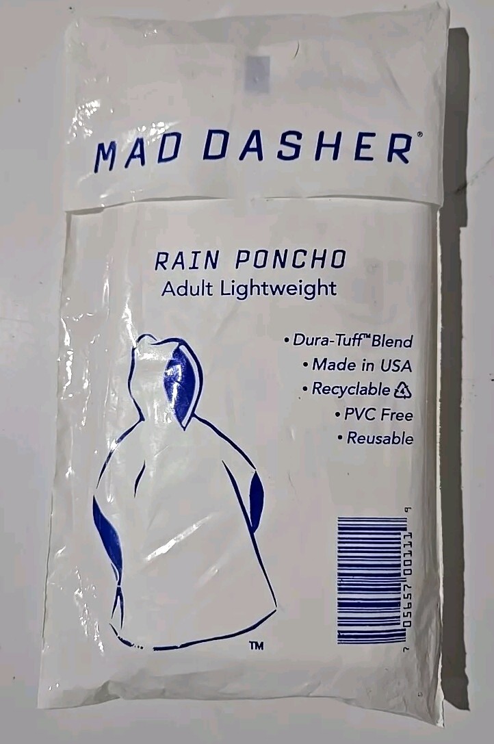 MAD DASHER ADULT HOODED PLASTIC RAIN PONCHO, Grasshopper Mower Logo, New, 4 PK