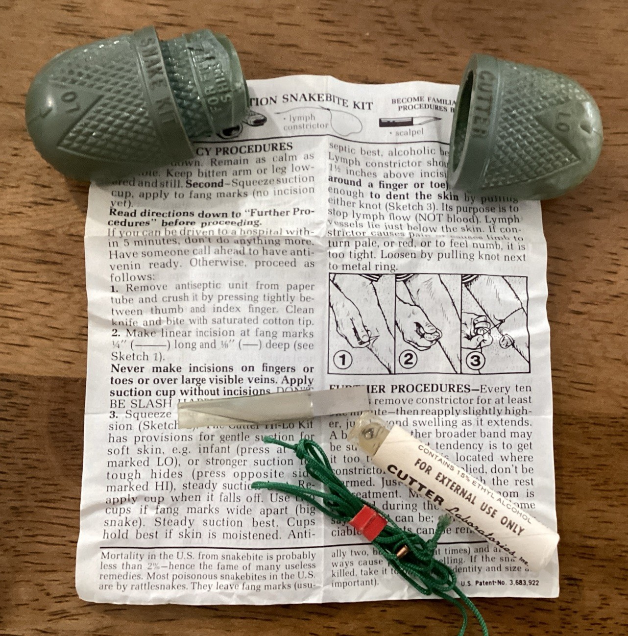 Vintage Cutter Brand Hi-Lo Snake-Bite Kit, Survival, Compact, Olive-Drab, 1973