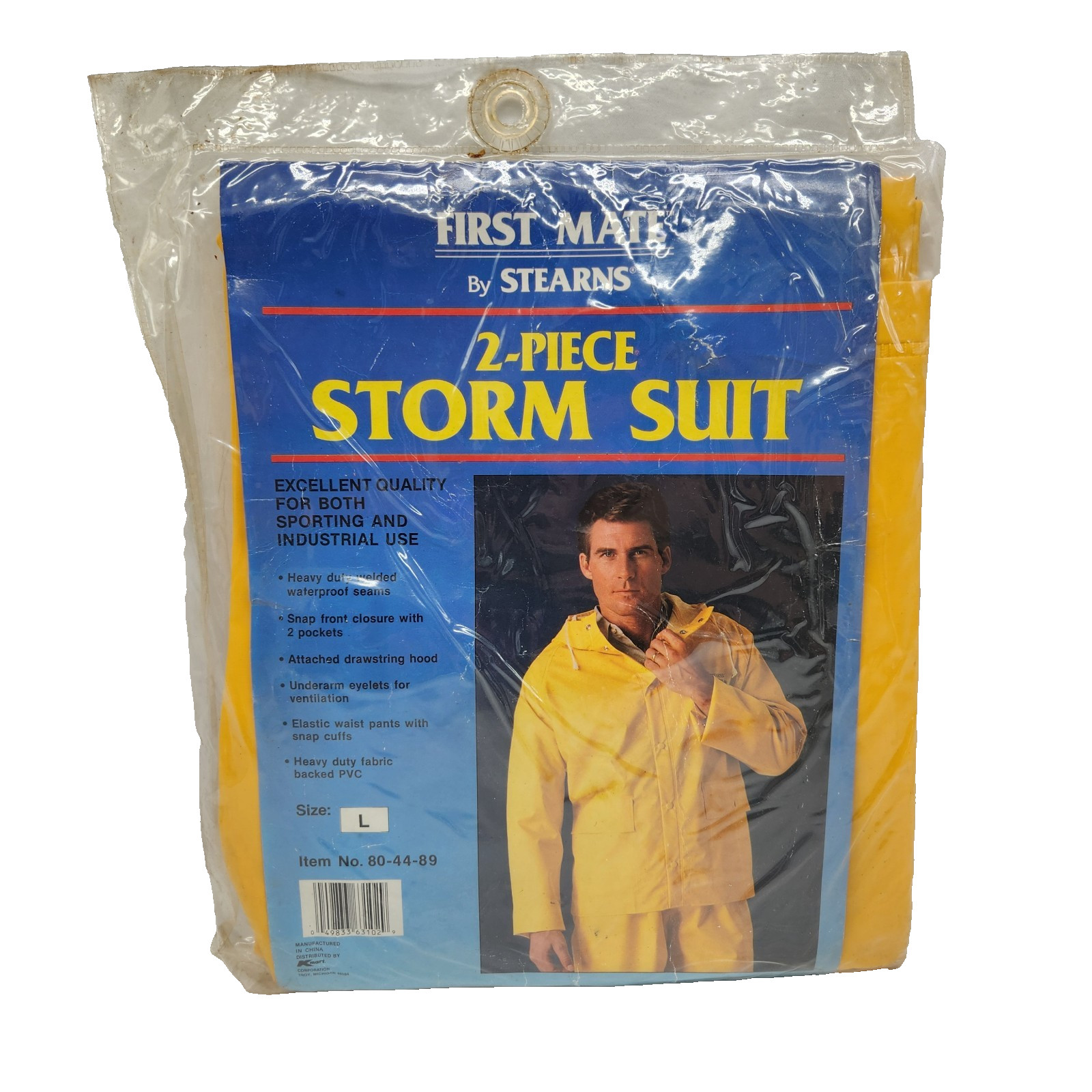 Stearns First Mate Vintage Rain Suit 2 Piece Yellow PVC Storm Gear Sz Large New