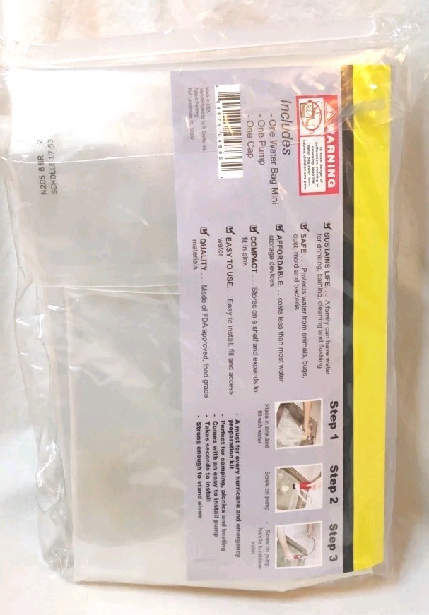 Watersafe Mini 5 Gallon Secures Emergency Water Supply Bag/Pump/Cap
