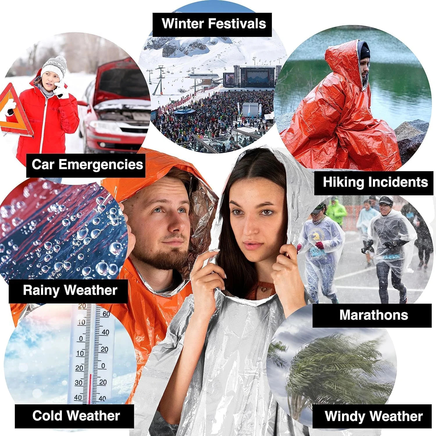 Outdoor Insulated Survival Kits-Emergency Blankets(5 Pack),1 Emergency Sleeping