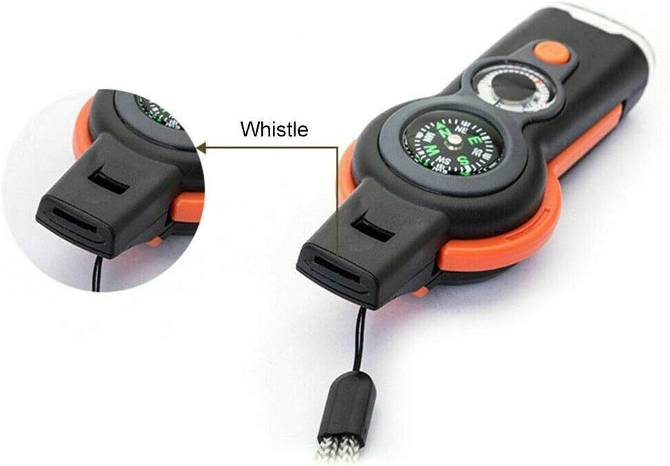 7 in 1 Military Survival Whistle Compass Magnifier Thermometer Keychain 3 Pack