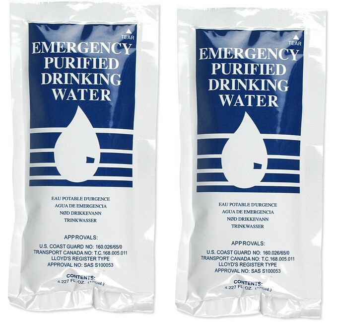 2) Water Packet Pouch Emergency Survival Drinking Rations Hurricane Boat Car USA