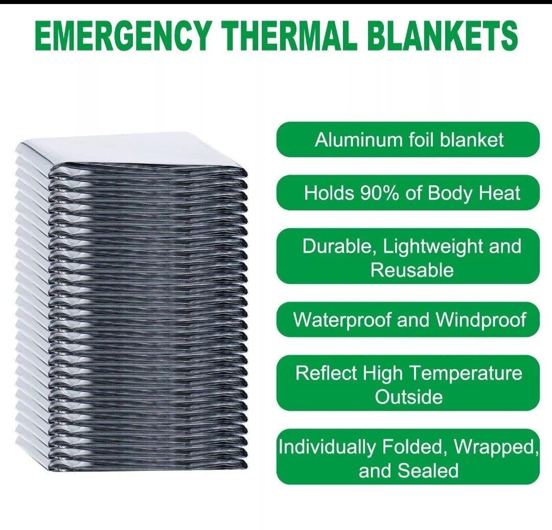 2 PCS Emergency BLANKETS Thermal Survival Safety Insulating Mylar Heat 84″ X52″