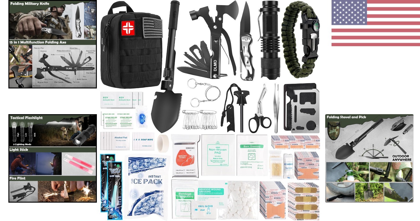 Lightweight 320-Pcs Survival Gear in Durable Molle Bag – Ideal for Camping Gifts