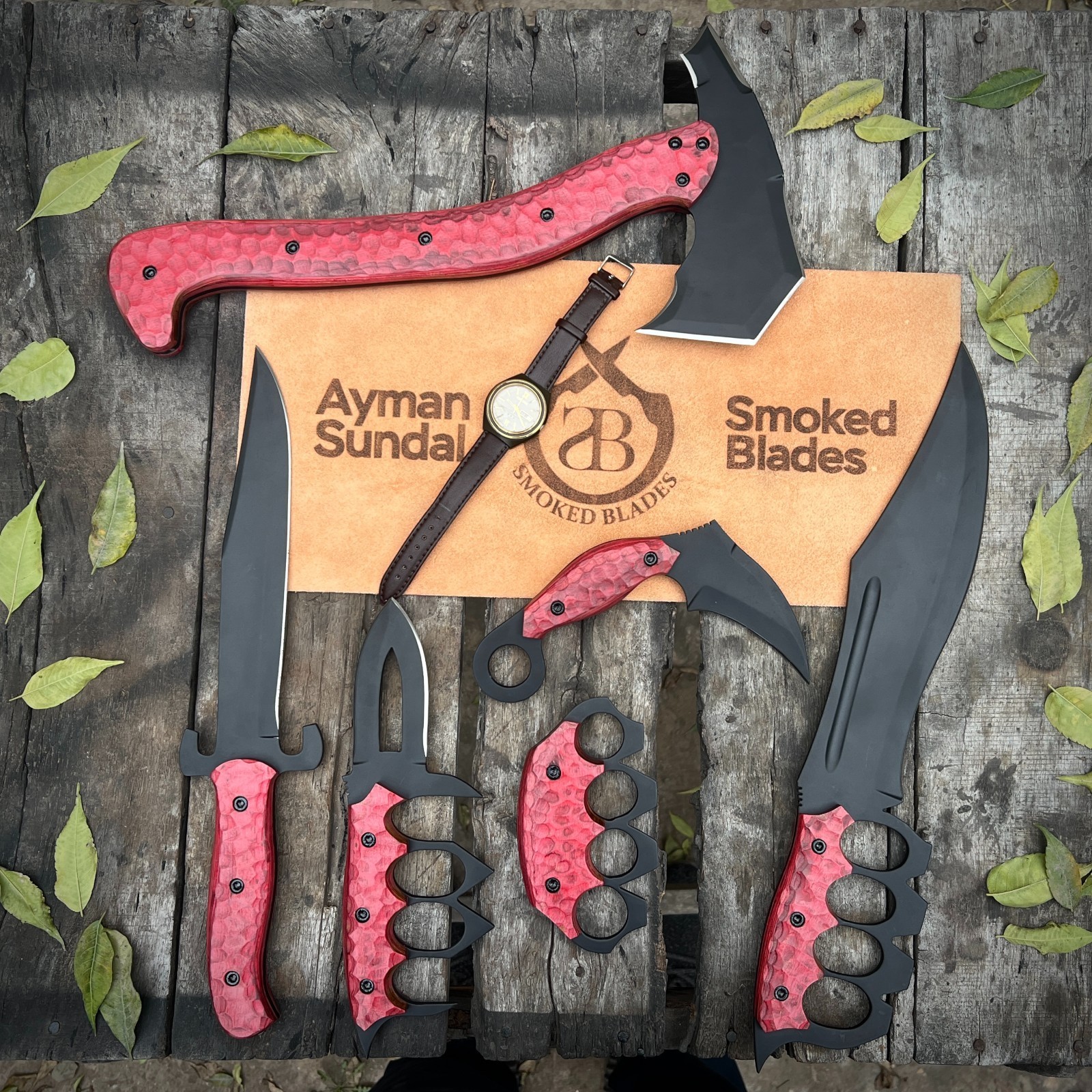 Survival Set Viking Axe Knife & Blade Decorative Display Knives with Red Handles